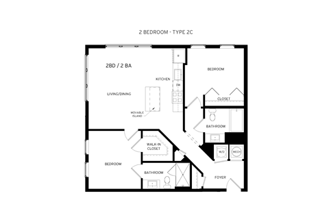 Floor plan for 2 beds, 2 baths, 994 sqft